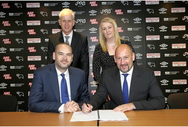 Front, left to right: Smith Partnership Partner, Russell Davies and Chief Executive of DCFC, Sam Rush. Back, left to right: Derby County Chief Operating Offer, John Vicars and Smith Partnership Partner, Claire Twells.